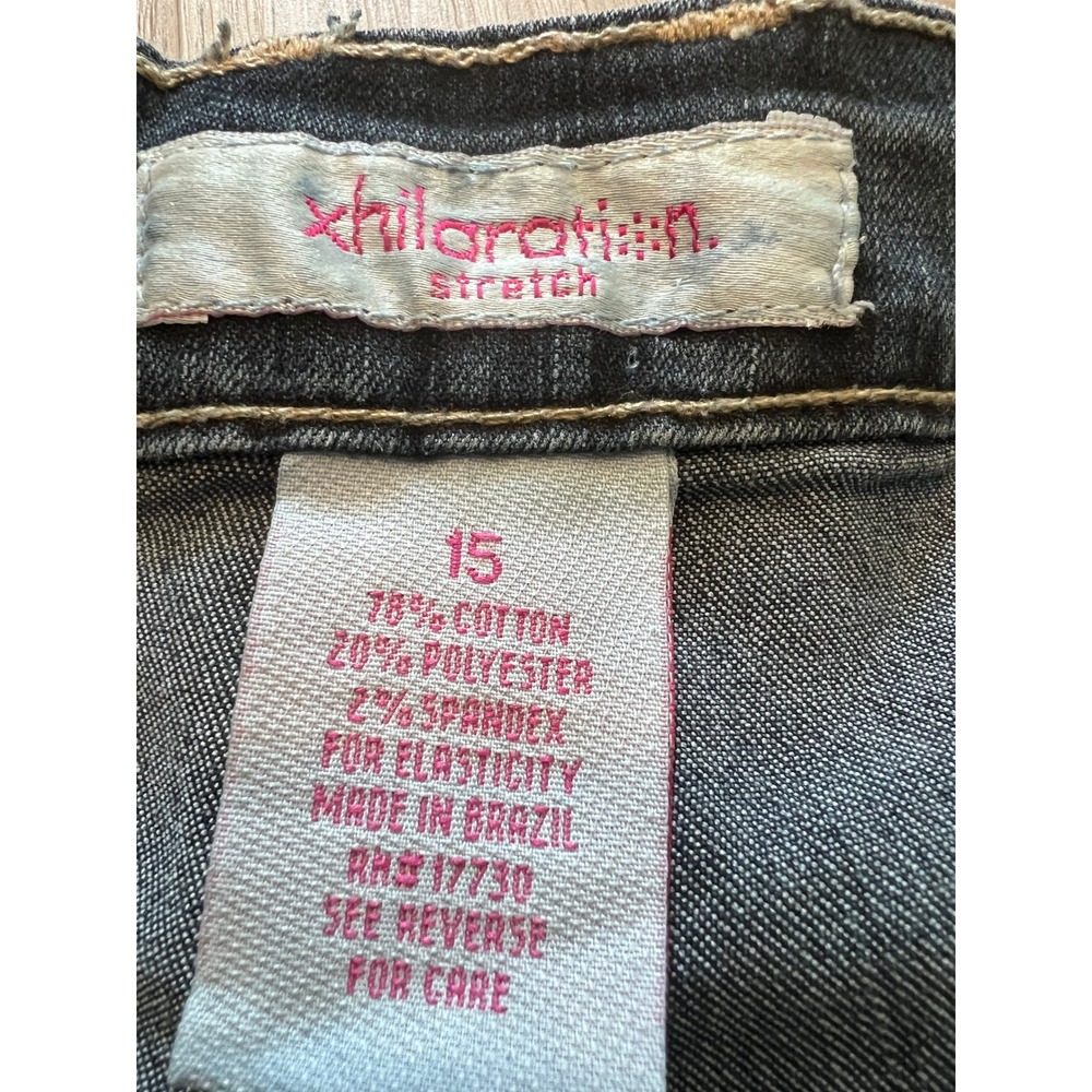 Vintage y2k Xhilaration Stretch Dark Wash Denim Button Fly Shorts Womens 15 - Picture 4 of 14